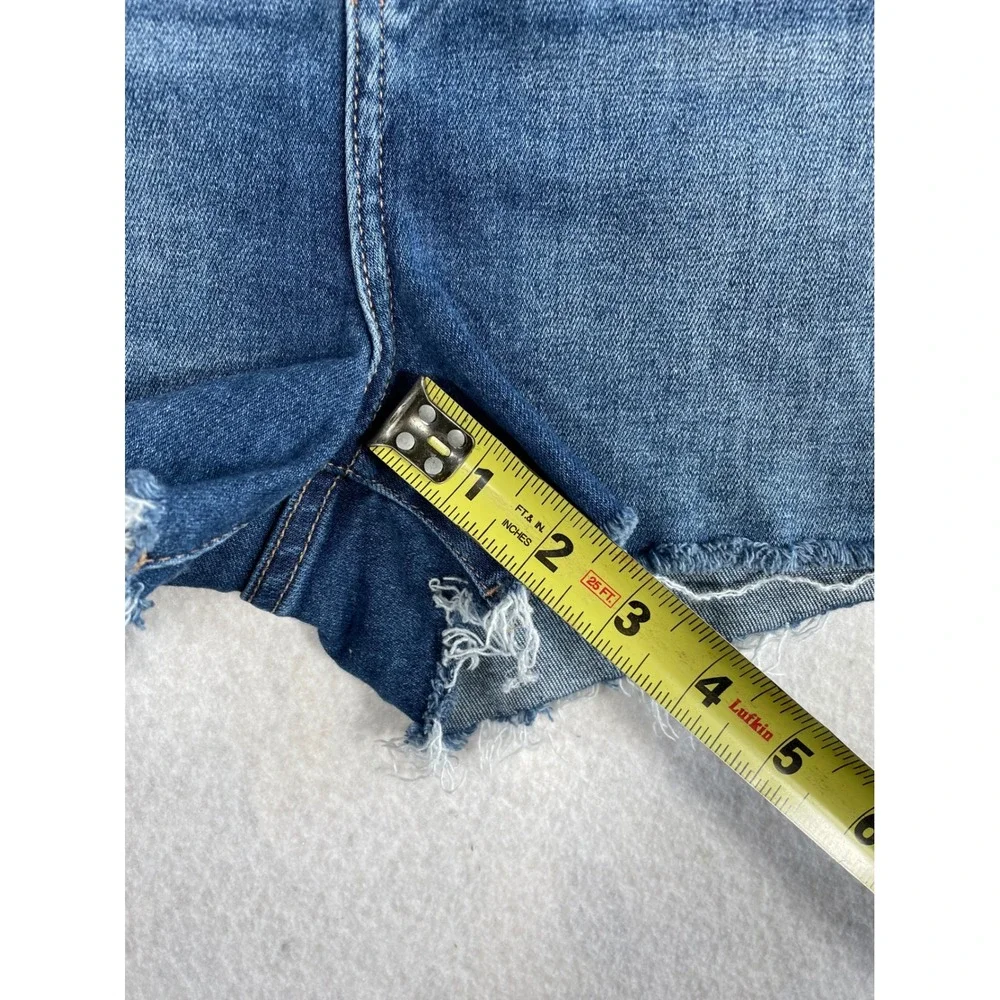 PAIGE Margot High Rise Denim Shorts Medium Wash Raw Hem Blue Size 31